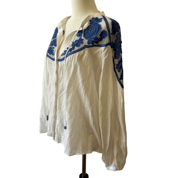 BY ANTHROPOLOGIE LONG SLEEVE TWO TONE LACE BLOUSE BOHO FESTIVAL VICTORIAN M - Picture 4 of 12